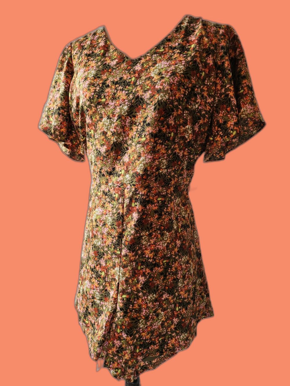 Copper Key Olive Floral Short Sleeve Tie-Back Romper